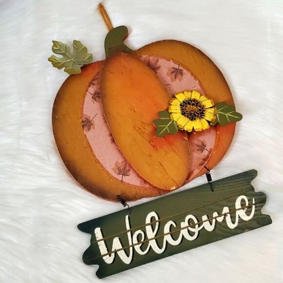 Other - Pumpkin & Sunflower Whimsical Harvest Wood Painted Welcome Door Hanger Sign